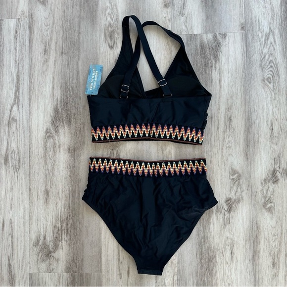 New Women’s Bikini Set Swimsuit High Waisted Tummy Control Large Black 2 Piece - Picture 5 of 6